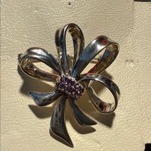 Elegant Sterling Silver and Amethyst Bow Brooch